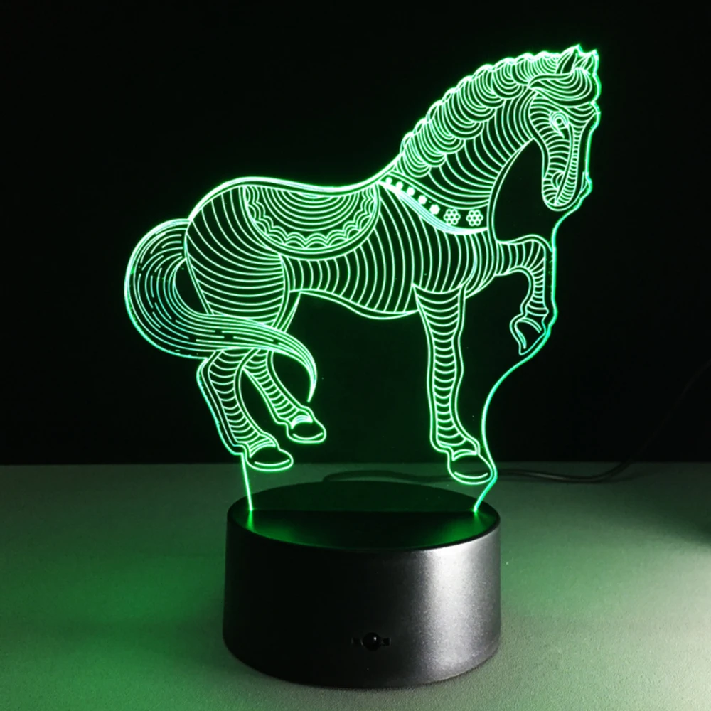 Новая Лошадь 3D ночник креативный 3 D лампа визуальное освещение для украшения
