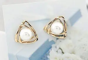 Женские Модные треугольные серьги-гвоздики с белым пресноводным жемчугом в