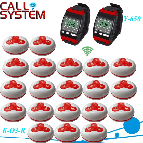 

1 Set Wireless Call Calling System Waiter Server Paging Service System 2 Watch Receiver + 20 Calling Buttons, DHL/EMS