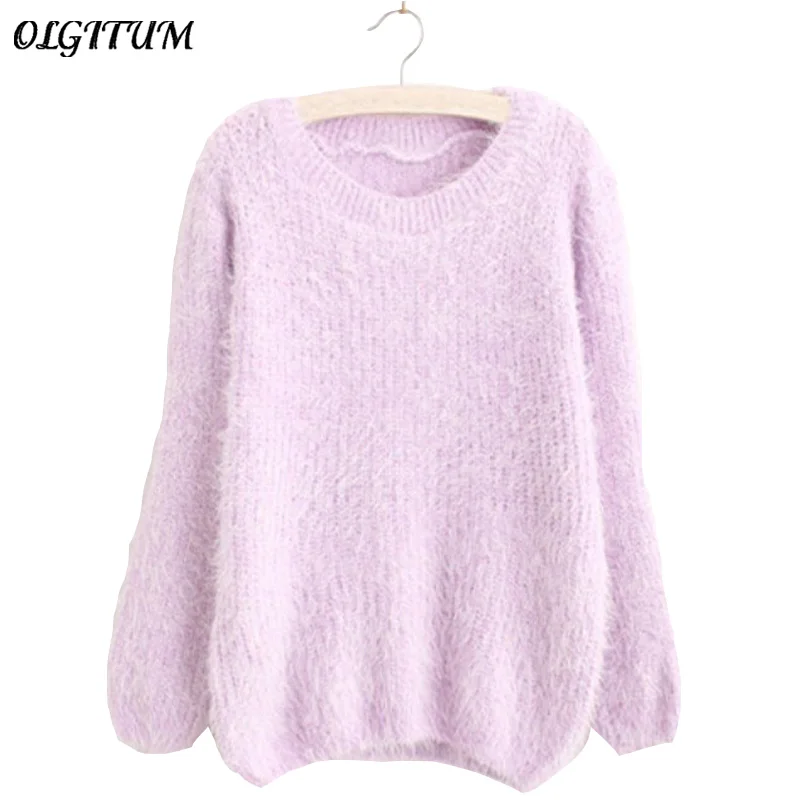 Women Fashion Autumn Winter Warm Mohair O-Neck Pullover Long Sleeve Casual Loose Sweater Knitted Tops | Женская одежда