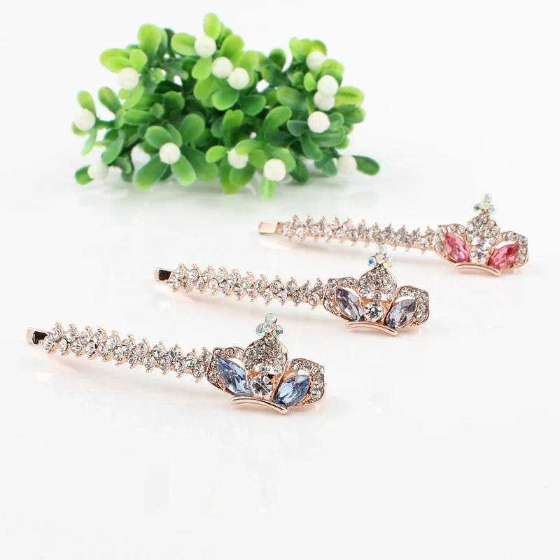 Hair jewelry rhinestones purple pink blue hair clip imperial crown shape brand alloy plated head accessories 1 piece | Украшения и