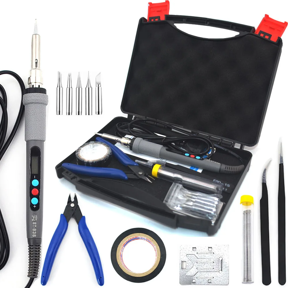 ST-936d bag set 2 ST-936, 60 Вт, 220 В, 110 В, Цифровой паяльник, Электрический паяльник с зачистки проводов, паяльник+ 5 шт., инструменты для пайки - Цвет: ST-936d bag set 2