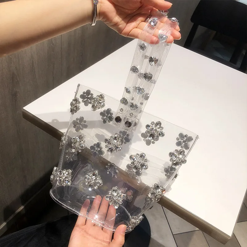 Женская прозрачная сумка из ПВХ большая Повседневная Сумка-тоут с цветами и