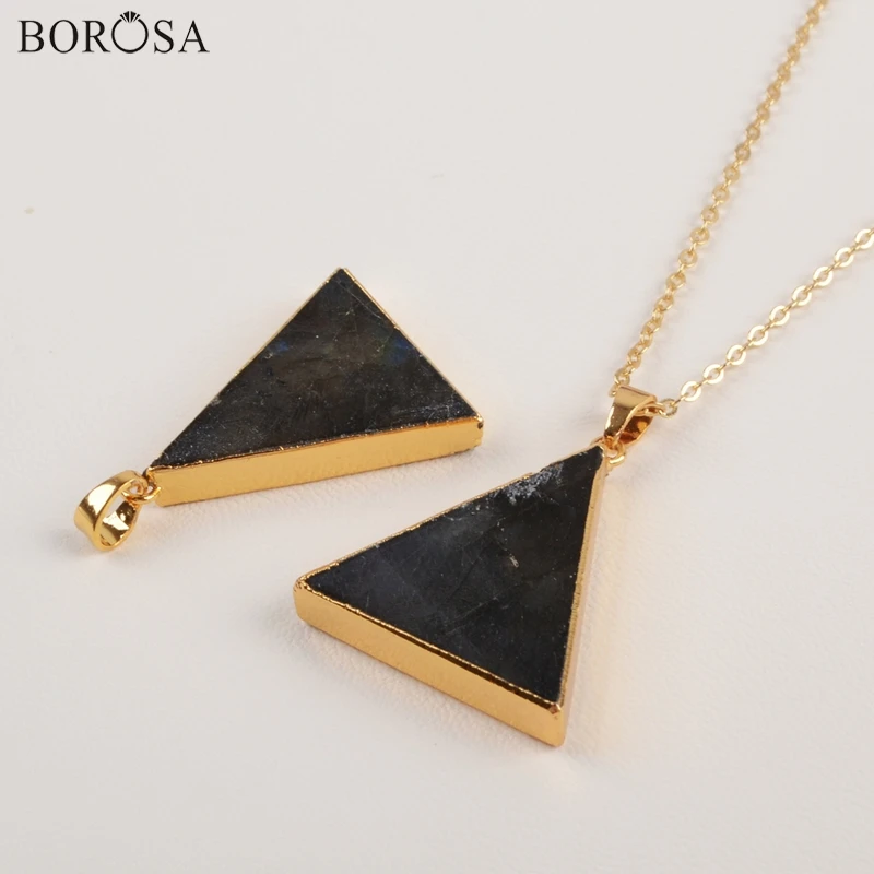 BOROSA модное ожерелье с камнями натуральный треугольник Лабрадорит граненый кулон