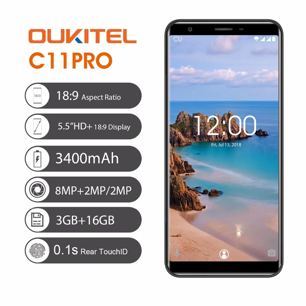 OUKITEL C11 Pro смартфон с 5 дюймовым дисплеем четырёхъядерным процессором ОЗУ 3 ГБ ПЗУ 16
