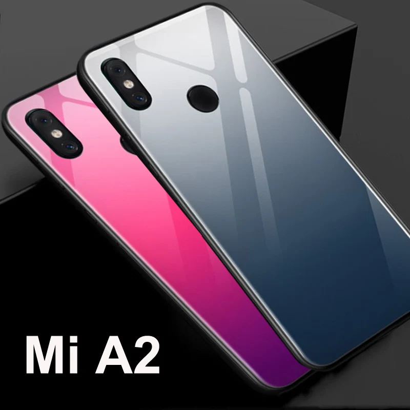 Для Xiaomi Mi A2 чехол MiA2 зеленый черный синий градиентный цвет Закаленное стекло для