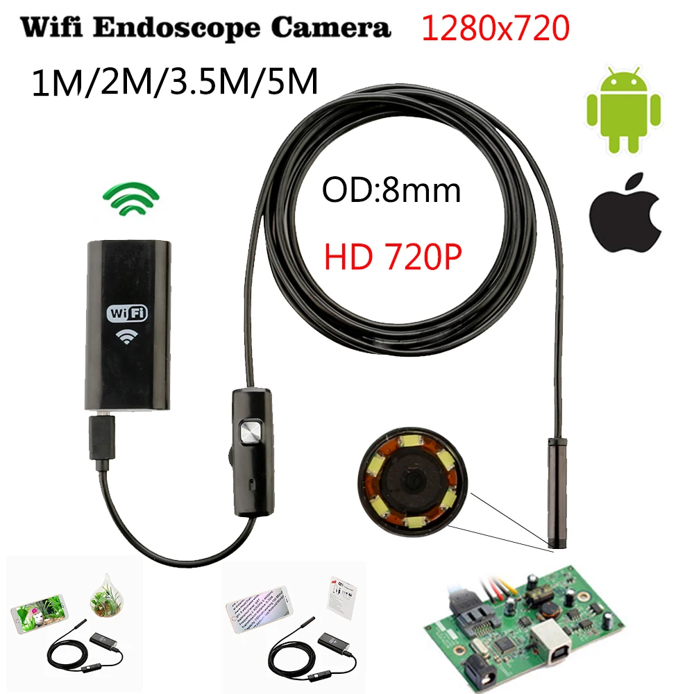 Камера эндоскоп Ip67 Водонепроницаемая мини камера 8 мм 1/3/5 м Wi Fi Android IOS Ipad|waterproof