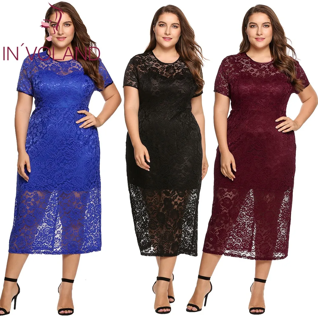 Женское кружевное платье IN'VOLAND вечерние облегающие платья миди размера плюс с