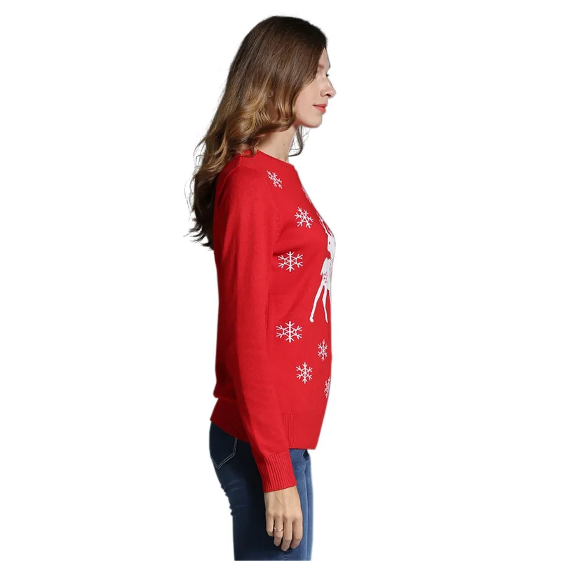 Women's Christmas Sweater Pullover New Year Cute Girls Reindeer/Snowman Pattern Embroidery Knitted Party Casual Jumper | Женская
