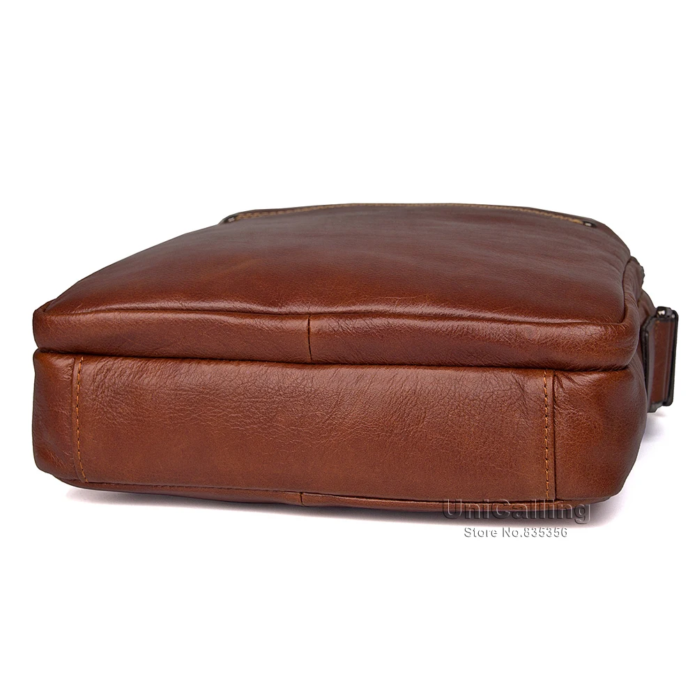 UniCalling Fashion Brand men bag Solid Color Retro genuine leather messenger bags Zipper Leisure small |