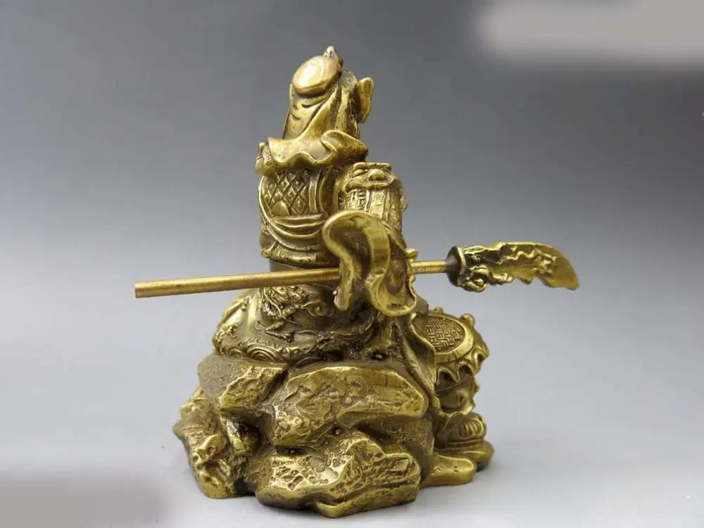 DS Китай латунь скульптура резной дракон меди Боевое бог богатства Гуань Юй