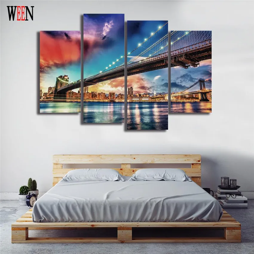 WEEN Brooklyn Bridge настенные фотографии для гостиной HD Печать Городской Ночной куадро
