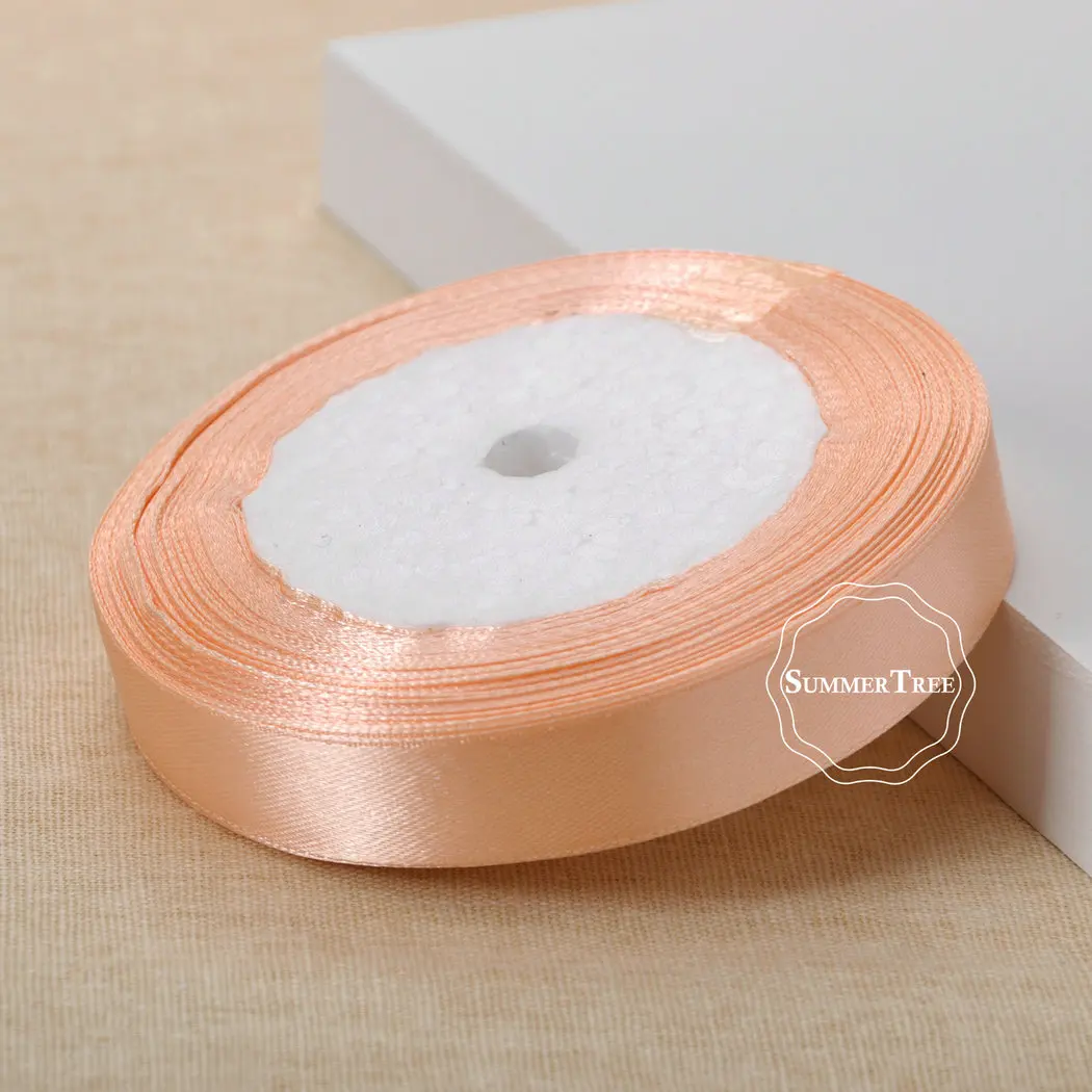 Peach 25 метров 5/8 inch 15 мм атласной лентой створки подарок лук DIY Craft Свадебная вечеринка принадлежности ручной события Юбилей банкетный украшения - Цвет: Peach