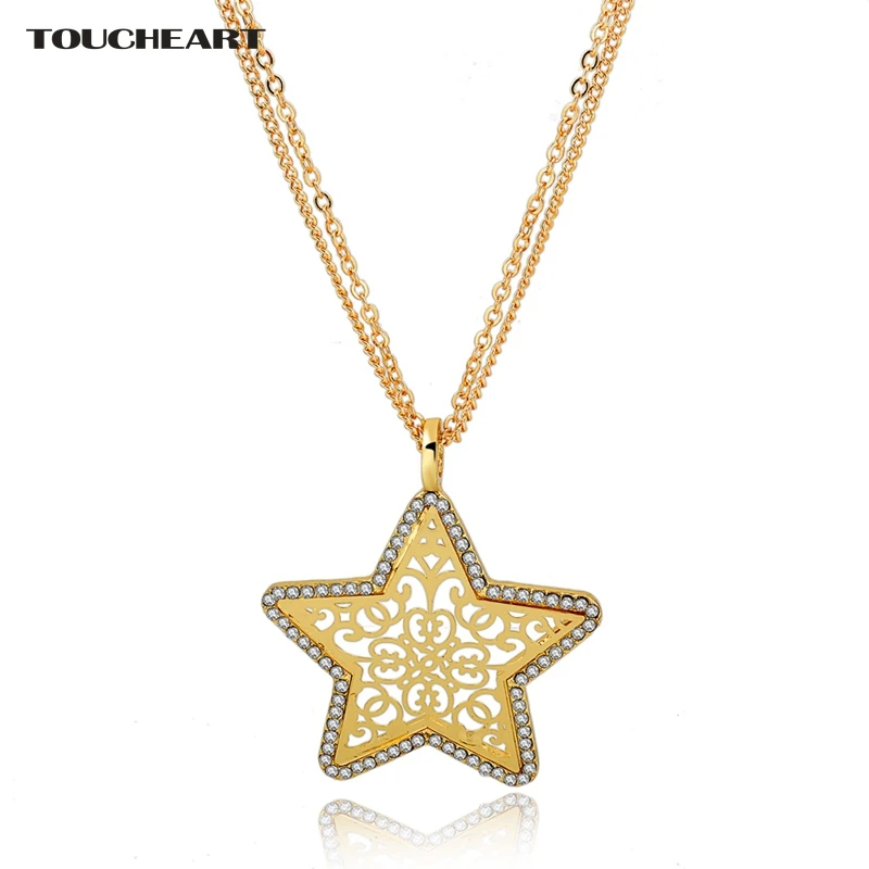 

TOUCHEART Gold Star Long Stainless Steel Pendants & Necklaces For Women Crystal love Ethnic Jewelry Statement Necklace SNE150884