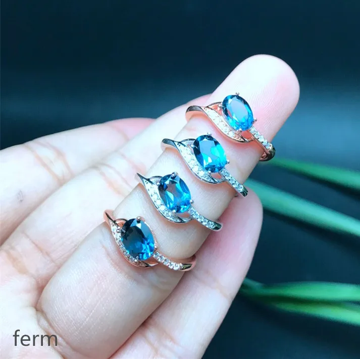 

KJJEAXCMY boutique jewelry 925 Silver-inlaid 1-Carat London Blue Simple Natural Topaz Simple New Overlapping Mouth Female Ring