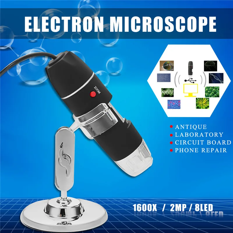 8LED 1600x USB 2MP цифровой микроскоп электронный объектив зум-светильник биологическая Лупа эндоскоп камера видео стенд