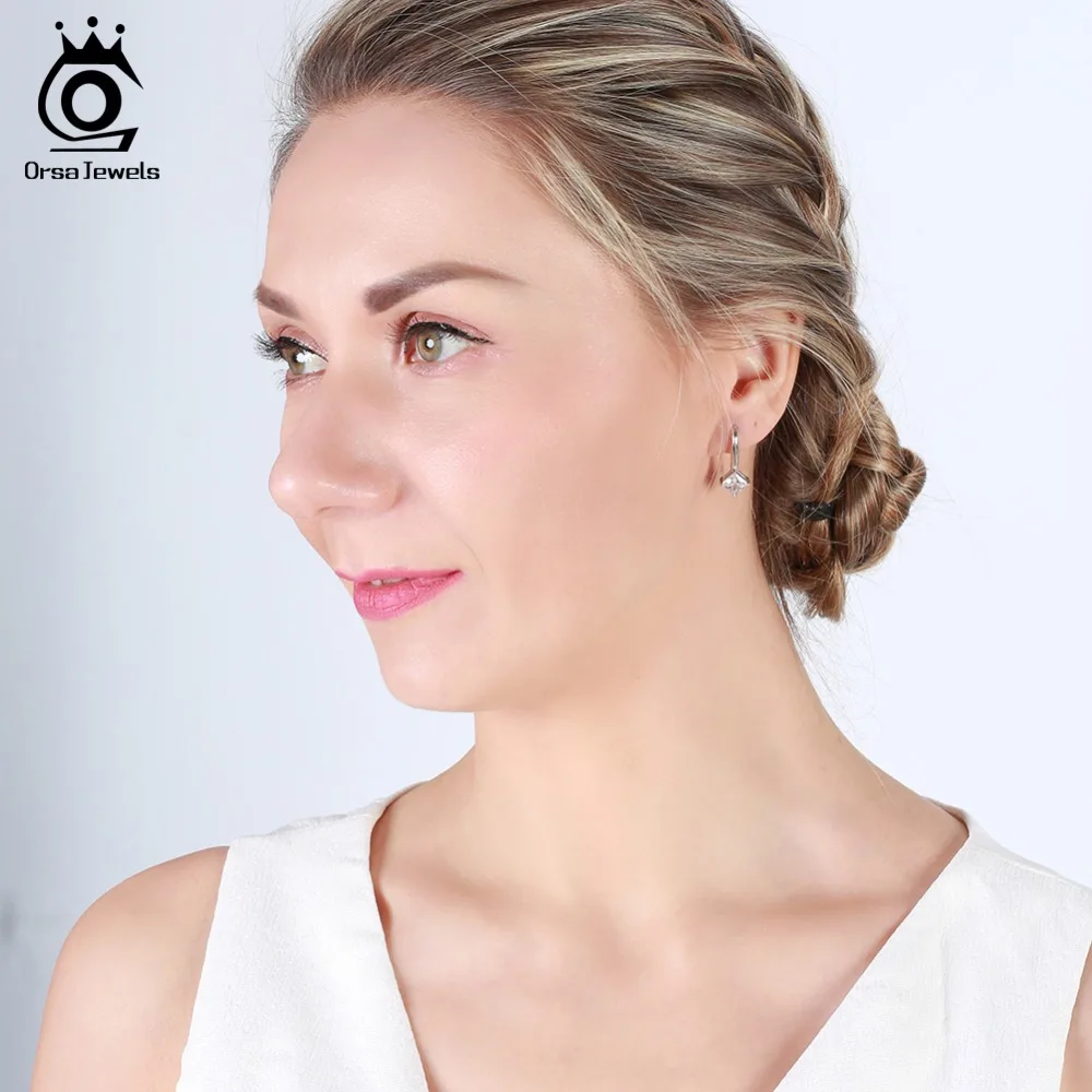 ORSA JEWELS 925 Стерлинговое Серебро Висячие серьги для женщин с прозрачным AAA