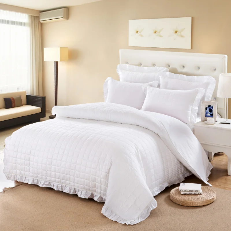 100% Cotton Quilted Thick Soft Bedclothes Purple White Orange Blue Bedding sets Bed Skirt Duvet cover set Pillowcase40 | Дом и сад