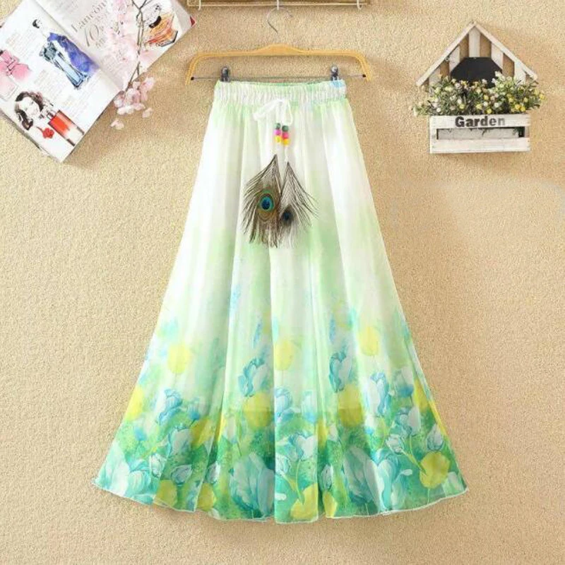 Женская пляжная юбка с завышенной талией Пляжная шифоновая цветочным принтом