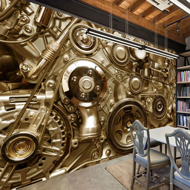 

Retro Machine gear machinery metal background wall mural Restaurant Bar bedroom custom 3D mural wallpaper