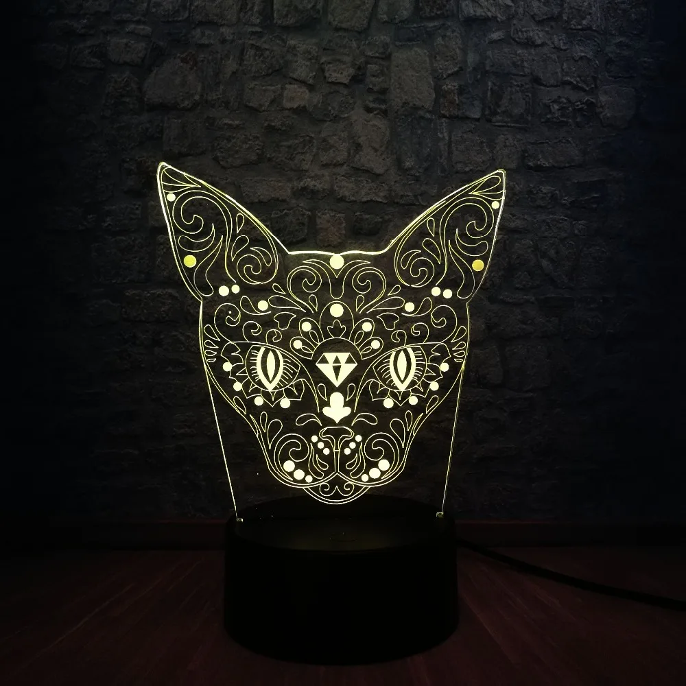 Новый таинственный животный Кот голова оленя 3D USB RC лампа 7 цветов Изменение