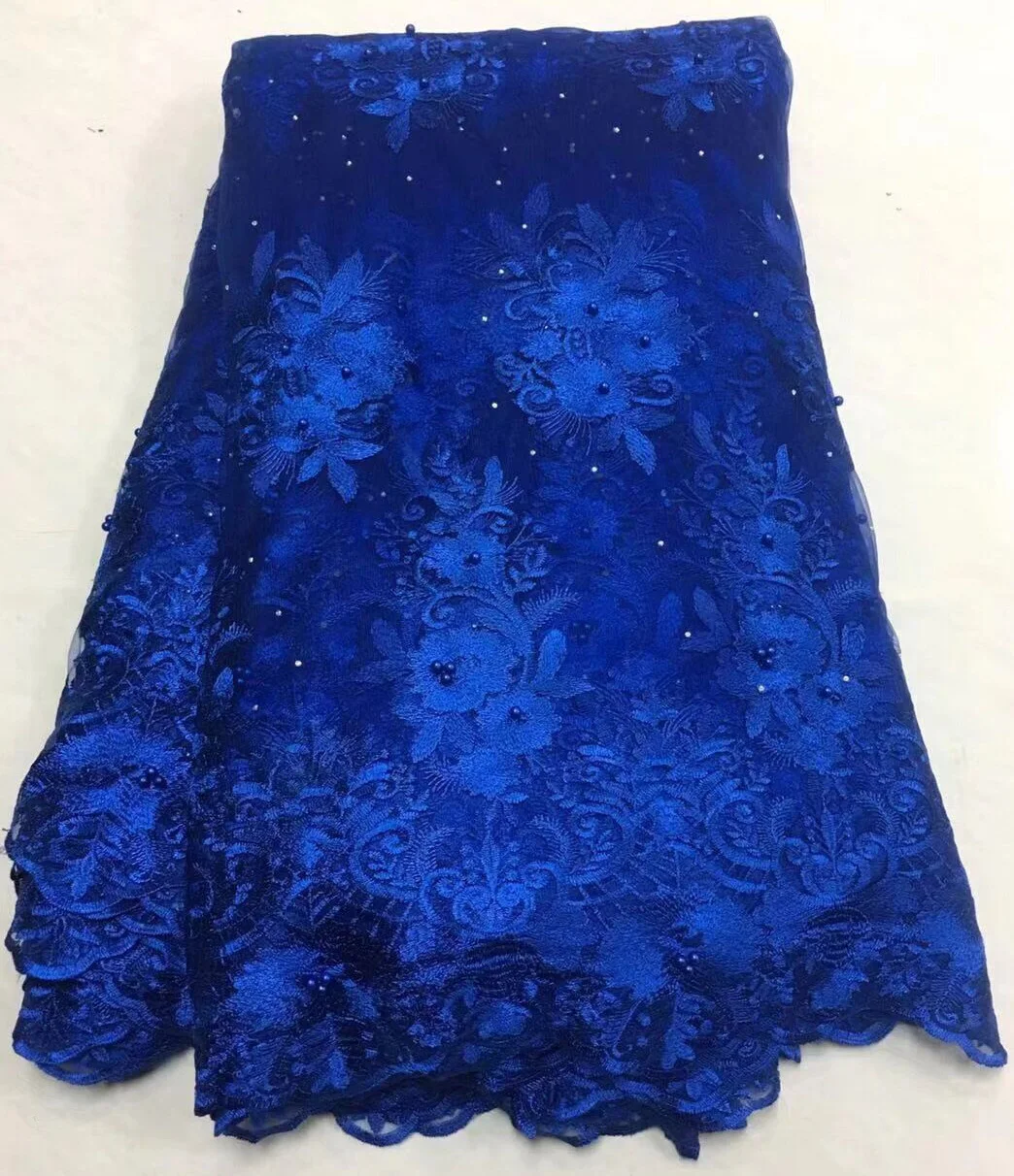 

2018 Nigerian Tulle Lace Fabric Fast Shipping African Lace Fabric for Wedding Red Embroidery Beaded Lace Fabric Royal Blue