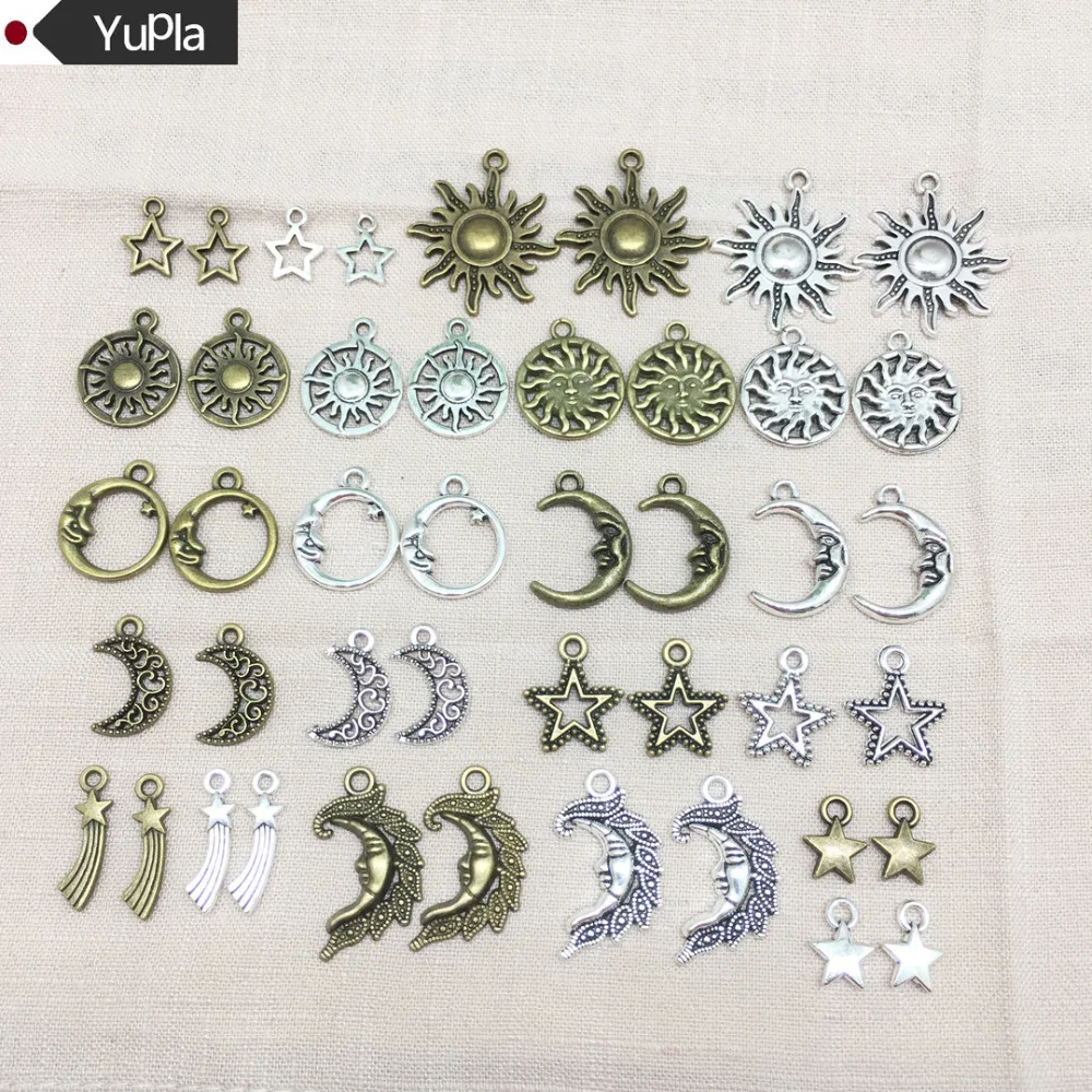 

20pcs/lot Vintage Metal Star Moon Sun Meteor Charms Diy Handmade Fashion Retro Pentagram Pendant Charms for Jewelry Making