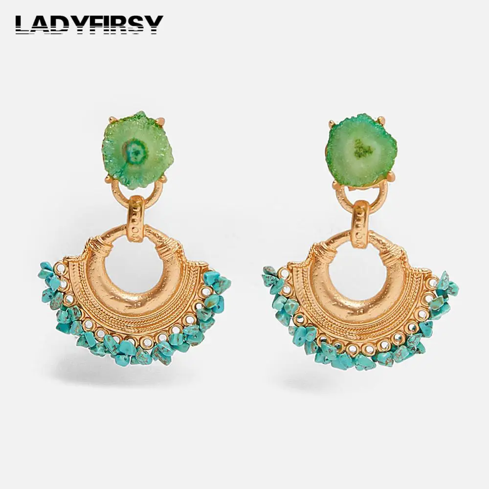 Ladyfirsy Newly ZA веерообразные бусины из синего камня висячие серьги женские свадебные
