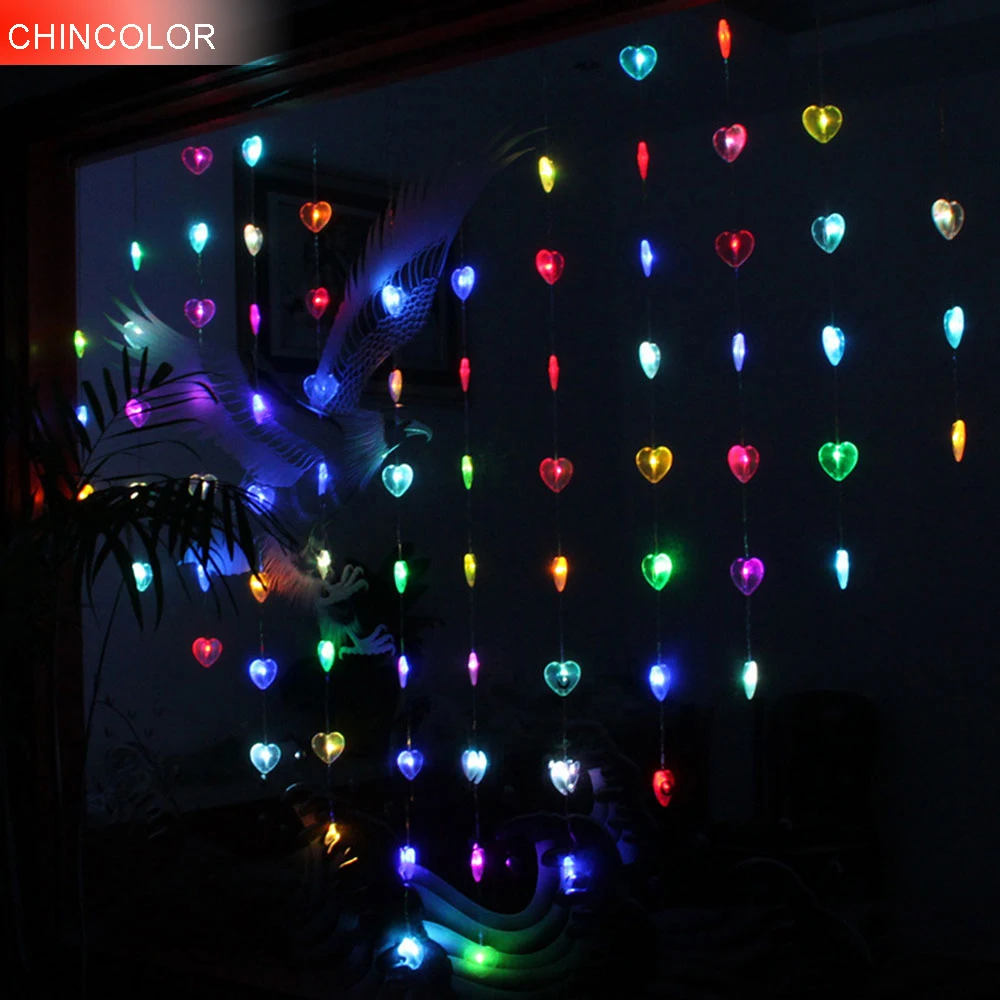 

2*1.5m 78leds Holiday lights Heart-shaped curtain Led Light string AC Plug christmas wedding valentine Day fairy decoration DA