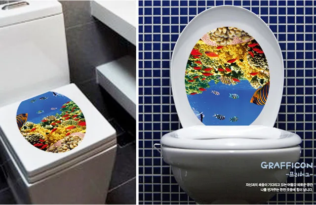 [Fundecoration] Водонепроницаемый подводный мир наклейки для туалета художественного