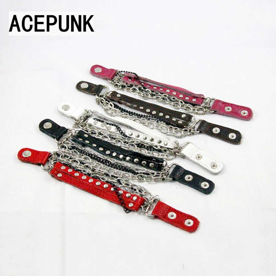2019 новый панк кожаный браслет Мужская железная цепь с двумя пряжками