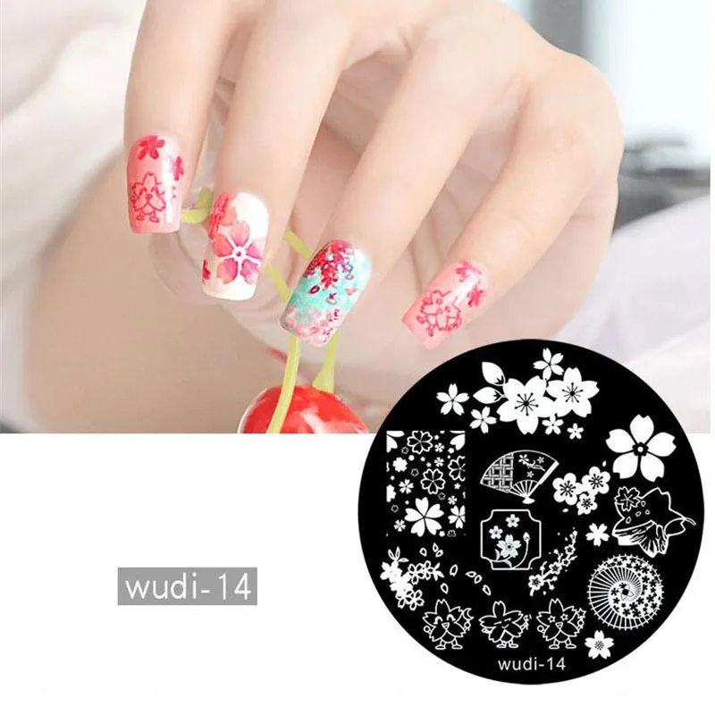 

WuDi Round Nail Stamping Template Plates Cartoon animal panda Flowers Lace Image Polish Transfer DIY Tools For Nail Art