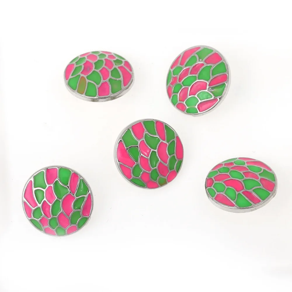 DoreenBeads 16 мм Кнопка из сплава цинка круглые Серебристые зеленые и темно розовые
