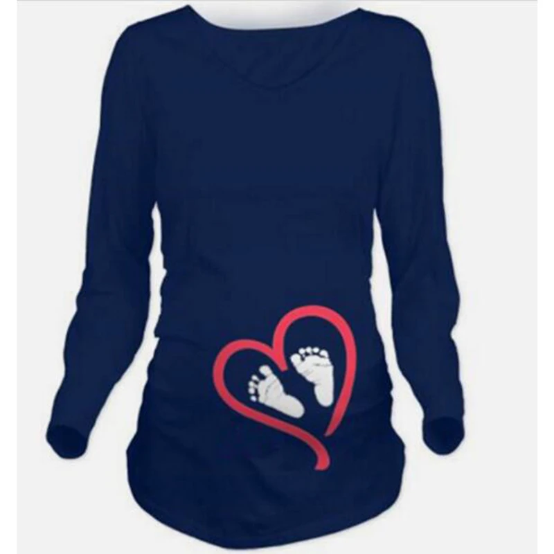 2018 New Spring Pregnant Women T-shirt Long Sleeve Maternity Pregnancy Clothes Ladies Funny Cute Type Babies Foot Print | Мать и ребенок