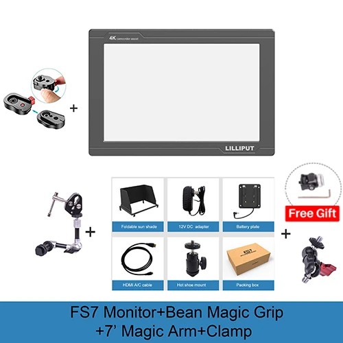 Lilliput FS7 HD 1920x1200 3g SDI 4K HDMI вход/выход камера видео 7 дюймов полевой монитор для Canon Nikon sony Zhiyun Gimbal smooth 4 - Цвет: FS7Bean7inchClamQDM