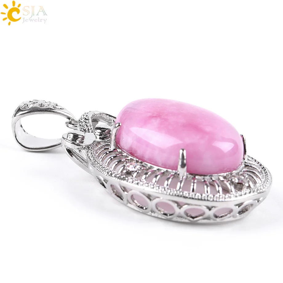 CSJA натуральный Овальный драгоценный камень подвеска маятник длинное ожерелье со