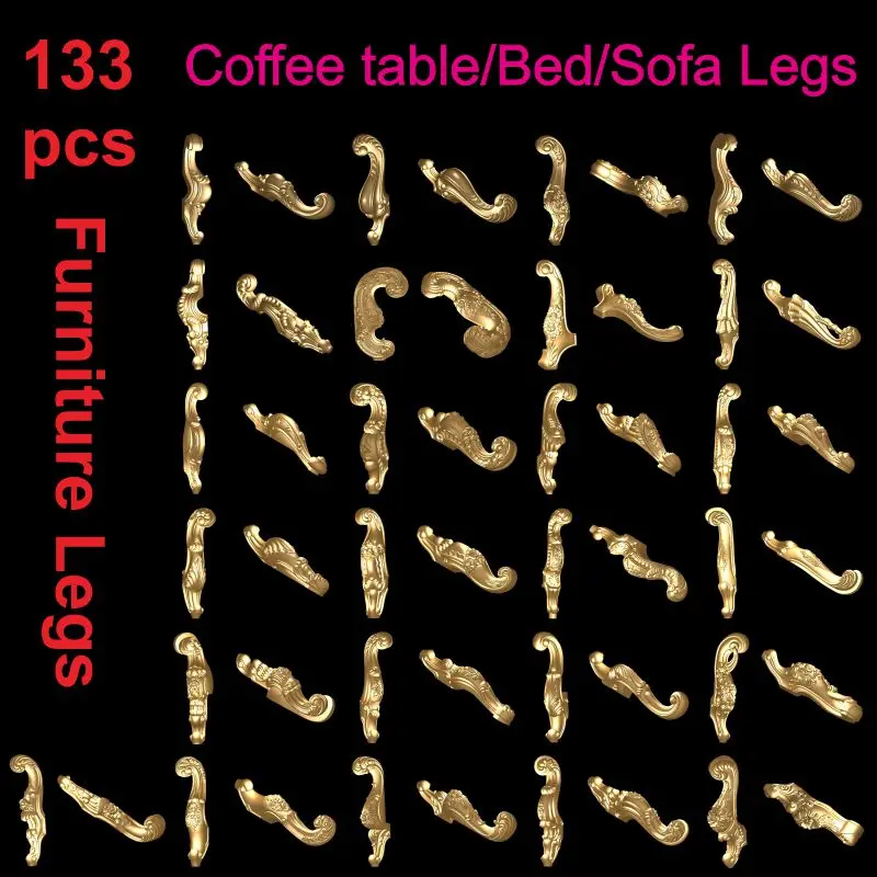 133pcs Furniture Legs sofa/Bed legs 3d STL Model Relief for CNC Router Aspire Artcam _ coffee table legs