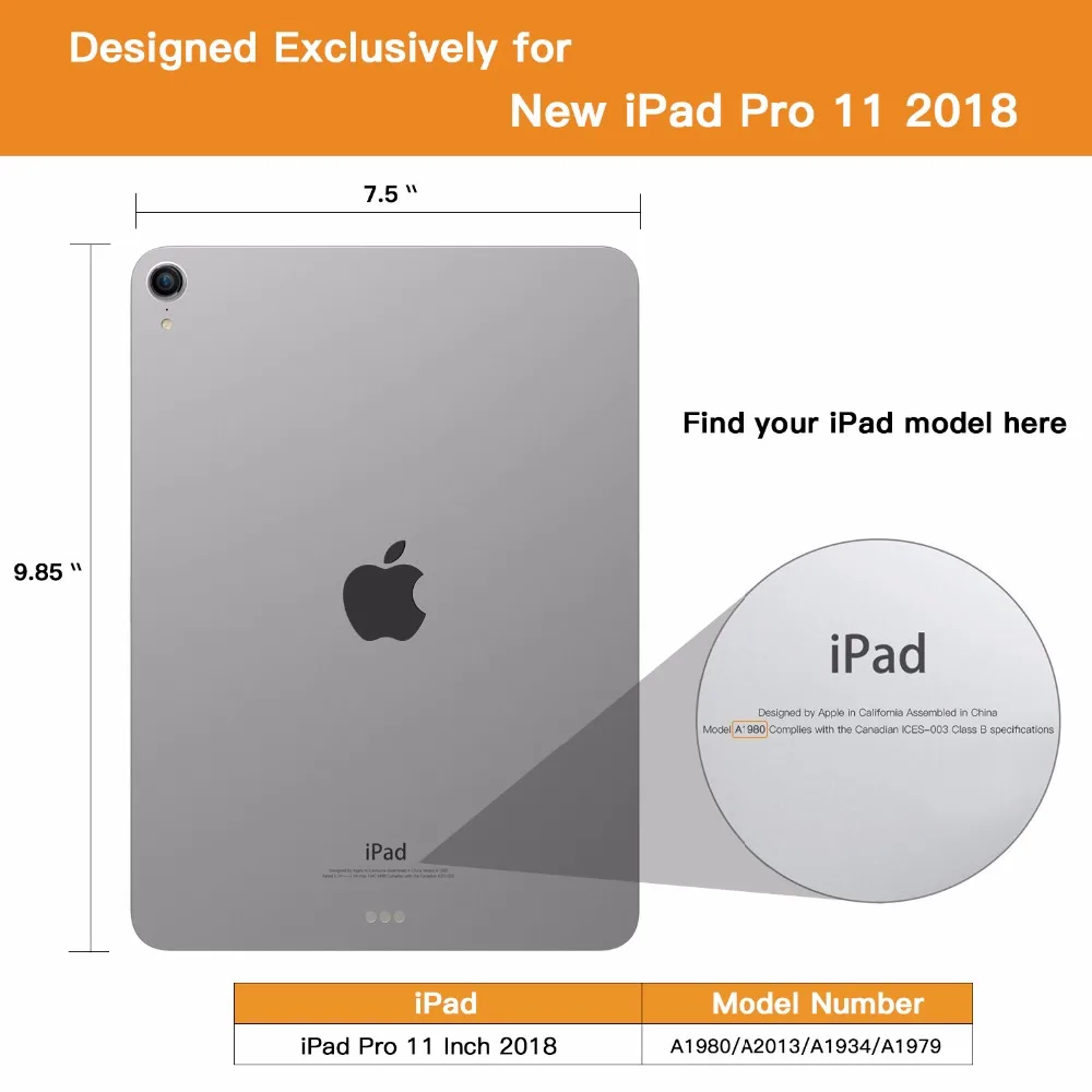 Чехол подходит для iPad Pro 11 &quot2018 с держателем карандашей Apple [Поддержка магнитной