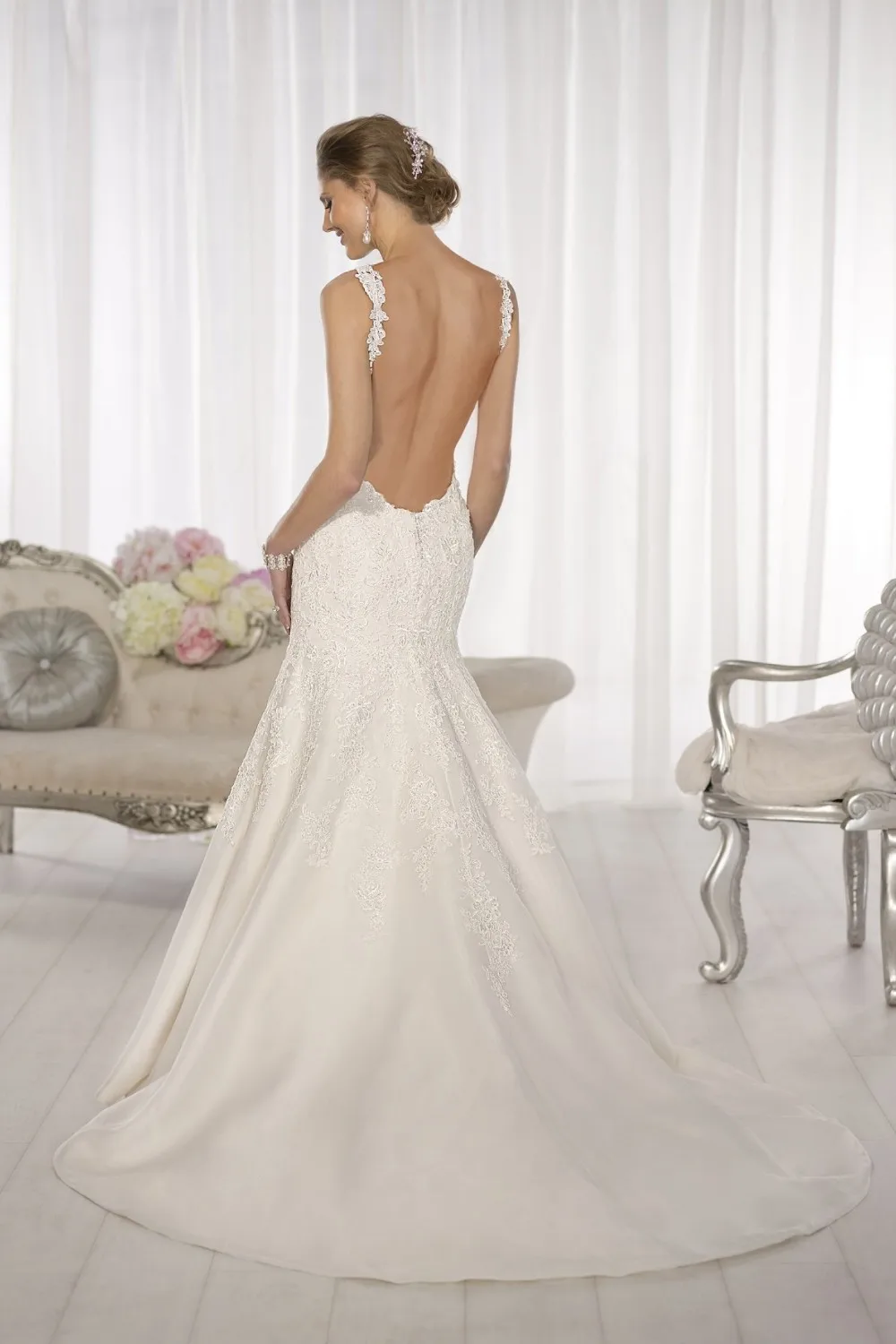 2017 Новое Прибытие V Шеи Спинки Свадебные Платья Атласная Русалка Платье Vesido De Novia