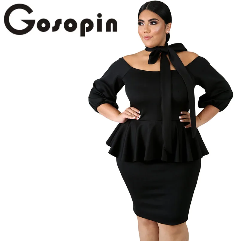 Gosopin Plus Size Party Dress Sash Tie White Peplum Sexy Women Short Gown Elegant Ruffle Bodycon Dresses Robe Femme 220596 | Женская