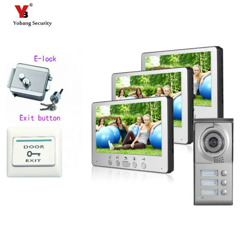 

Yobang Security 7"Color Video Door Phone For Villa Apartment Intercom System Access Camera For 3 House Monitor+Electronic lock