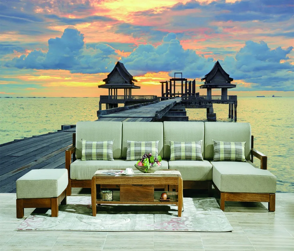 

[Self-Adhesive] 3D Black Clouds Dusk Wooden House Sea View 13 Wall Paper mural Wall Print Decal Wall Murals