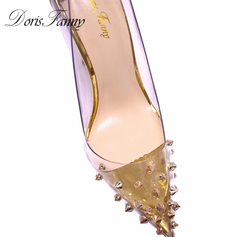 Gold 10cm Doris Fanny stilleto женские туфли с острым носком на высоком каблуке золотистого цвета; коллекция года; прозрачные свадебные женские туфли; каблуки с шипами - Цвет: Gold 10cm