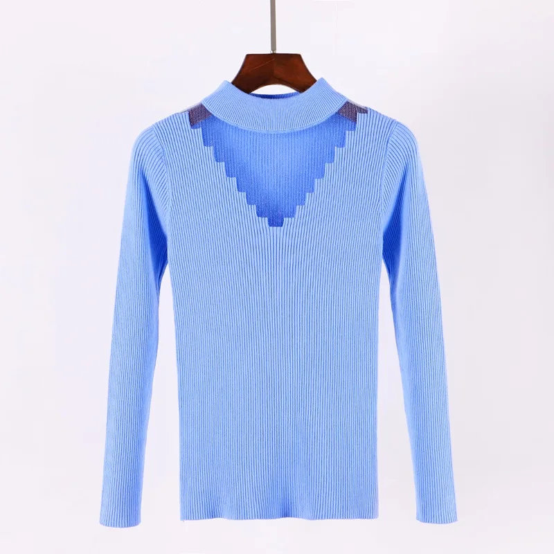 Blue 1196 ONLYSVTER, сетчатый кружевной треугольный женский свитер, Холтер, водолазка, пуловер, топы, Осень-зима, мягкий женский свитер, Mujer Invierno - Цвет: Blue 1196