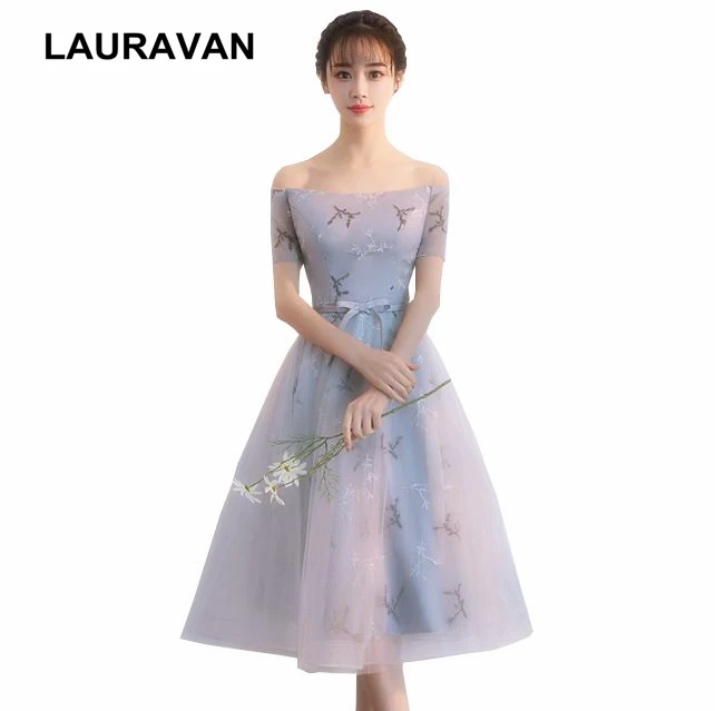 

Robes de soiree vestido com tule/серое праздничное платье с открытыми плечами и рукавами для девочек, Короткие вечерние платья для выпускного вечера баль...
