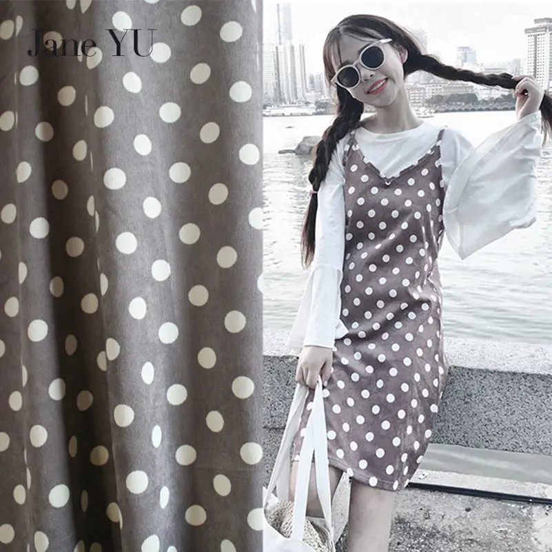JaneYU Autumn And Winter Fashion Black Bottom Beige Wave Dot Printing Corduroy Cloth Dress Shirt Coat Trousers Garment Fabric | Дом и сад
