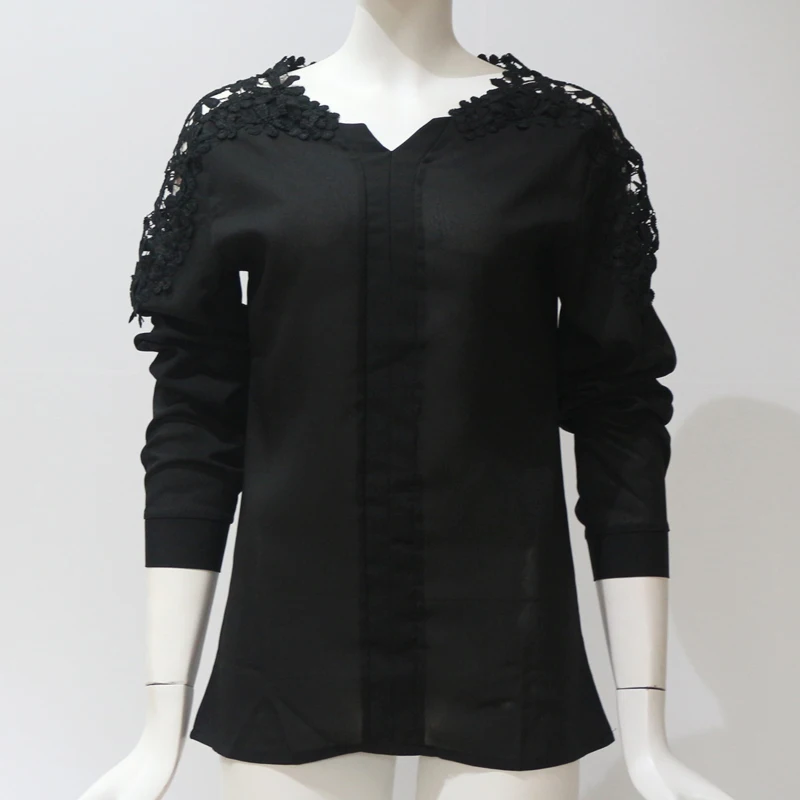 Chiffon Blouse new Women V-Neck Tunic Lace Casual 2019 Sleeve White Shirt Loose Top Summer Elegant Office Ladies Blouses | Женская