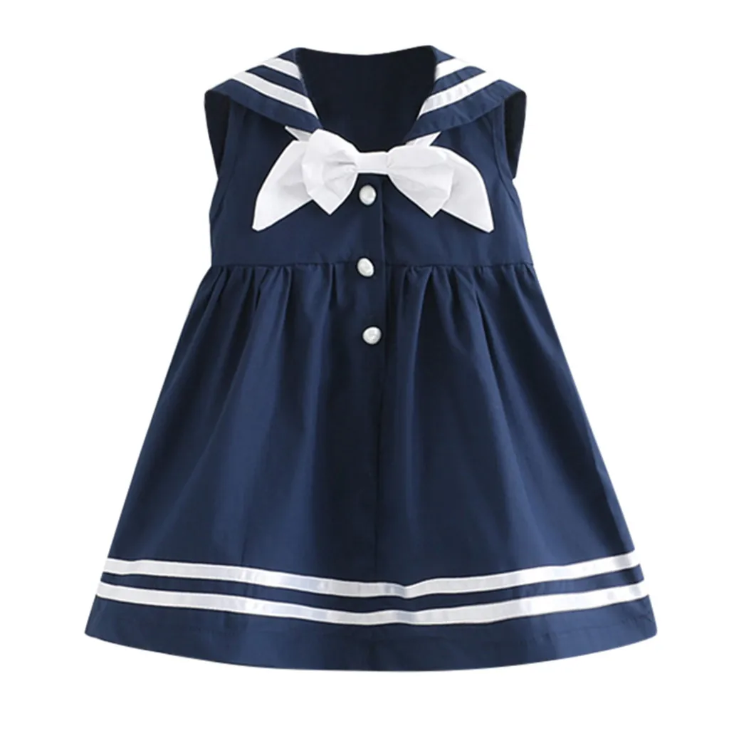 2019 Spring Summer Baby Girl Dress Toddler Kids Girls Clothes Sleeveless Navy Bowknot Party Princess Dresses Vestidos | Детская одежда