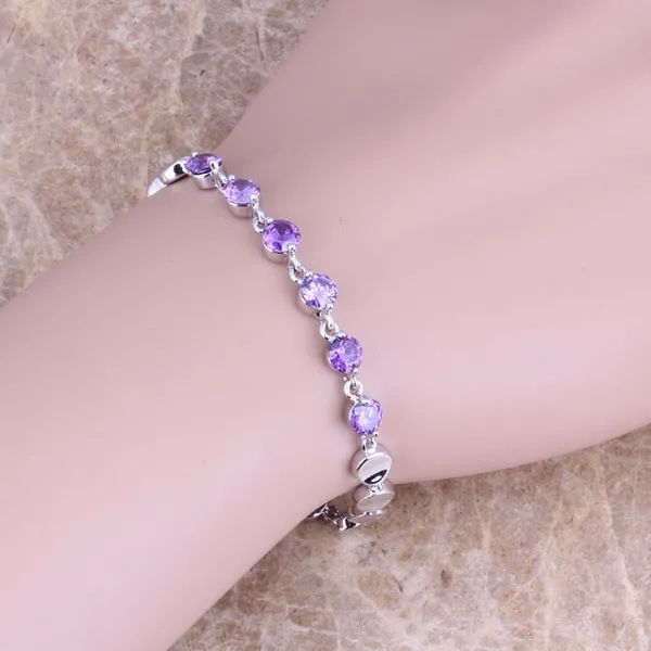Браслет цепочка с фиолетовым фианитом 6 5 7 дюйма|chain bracelet|link chain braceletbracelet bracelet |