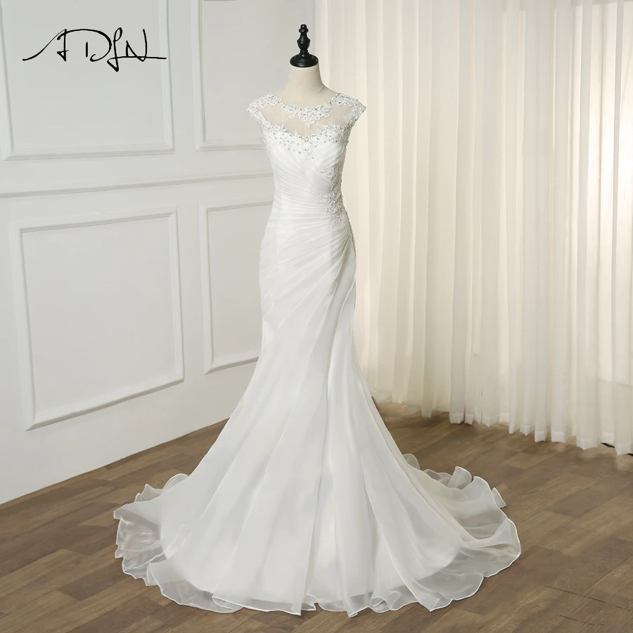 ADLN дешевые свадебные платья русалки из органзы Плюс Размер с рукавами и